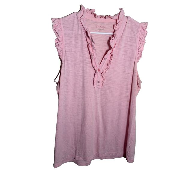 Lilly Pulitzer Tank Top Women's XL V-Neck Ruffle Sheer Casual Lightweight - Picture 1 of 7